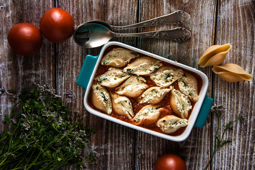 muszle z roślinną ricottą